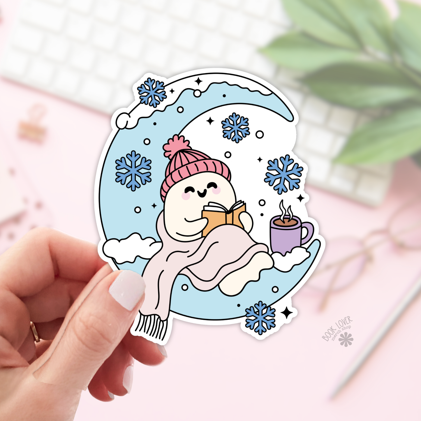 Book Lover Merch Shop - Winter Moon Bookish Ghost Stickers / Bookish Stickers