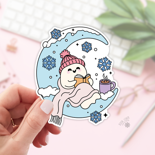Book Lover Merch Shop - Winter Moon Bookish Ghost Stickers / Bookish Stickers