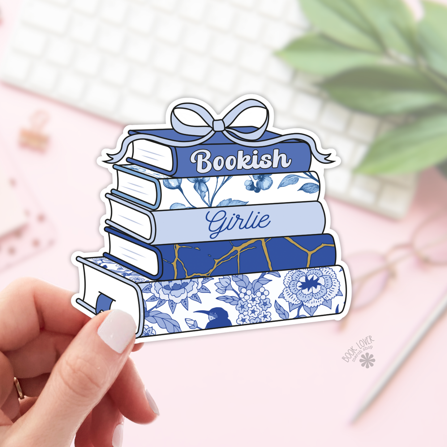 Book Lover Merch Shop - Chinoiserie Book Stack Stickers / Coquette Bow Bookish