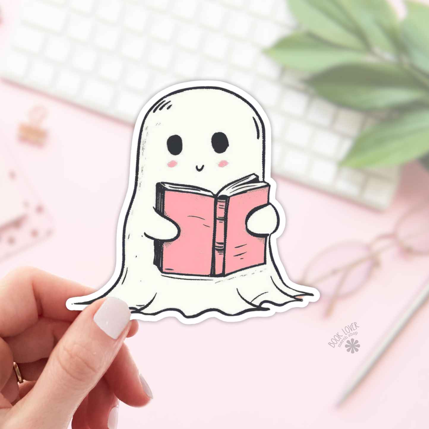 Book Lover Merch Shop - Ghost Reading Book Stickers / Bookish Stickers / Book Lover