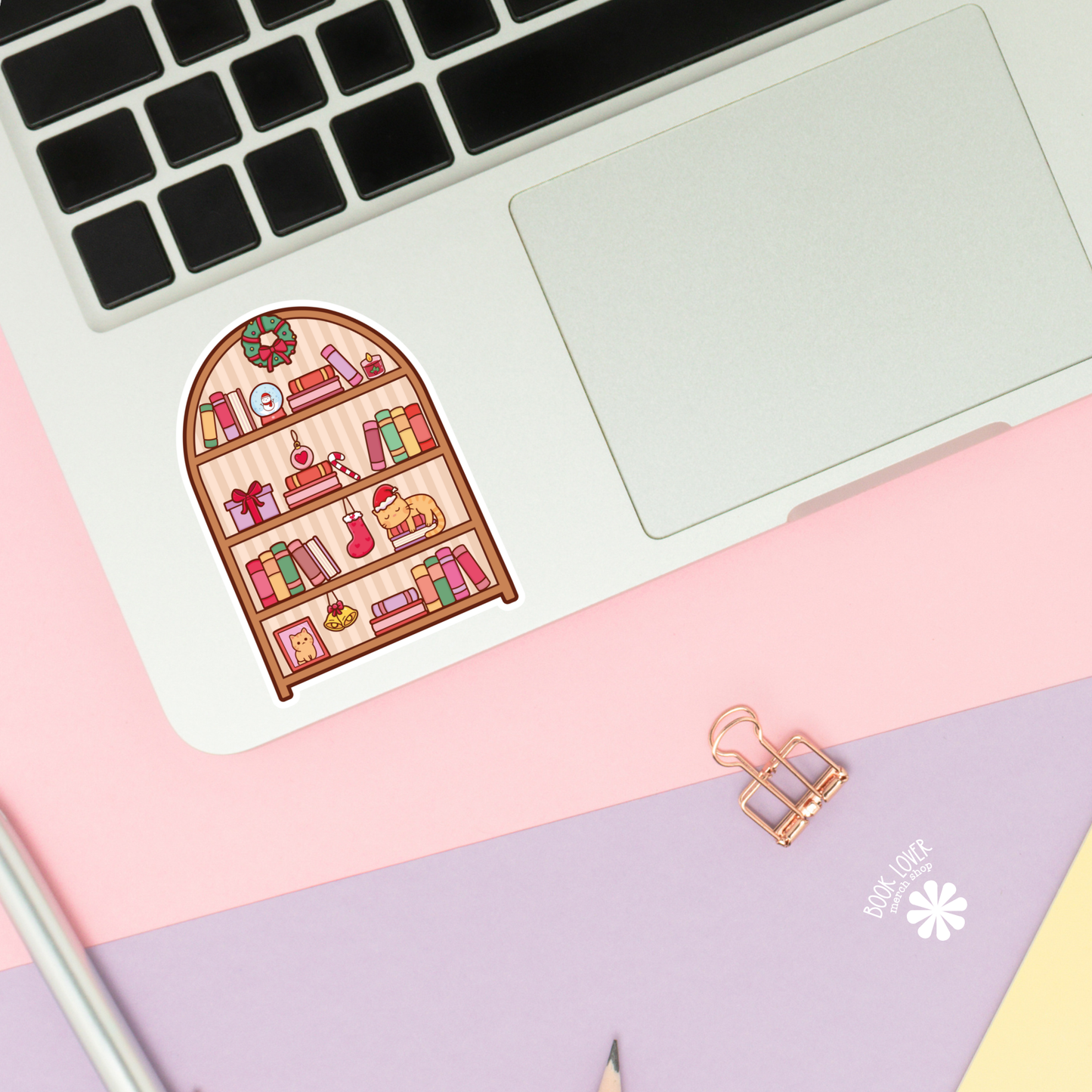 Book Lover Merch Shop - Christmas Bookshelf Stickers / Bookish Stickers / Book Lover