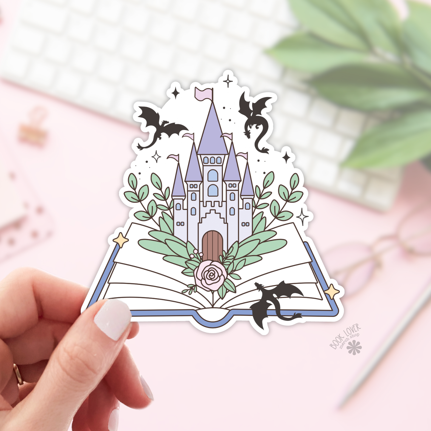 Book Lover Merch Shop - Open Book Dragons Fantasy Stickers / Bookish Stickers / Book