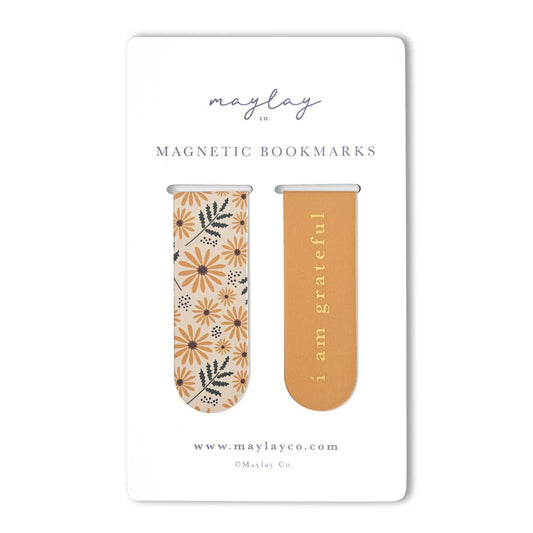 Maylay Co. - Hello Daisy Floral "I Am Grateful" Magnetic Gold Foil Bookmarks (Set of 2)