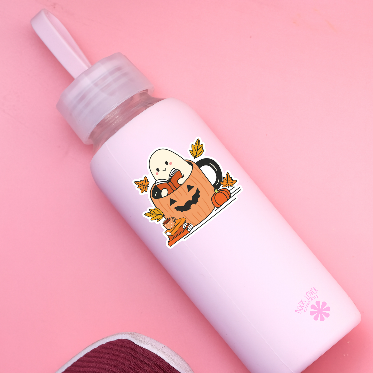 Book Lover Merch Shop - Ghost Reading in a Pumpkin Mug Stickers / Bookish Stickers