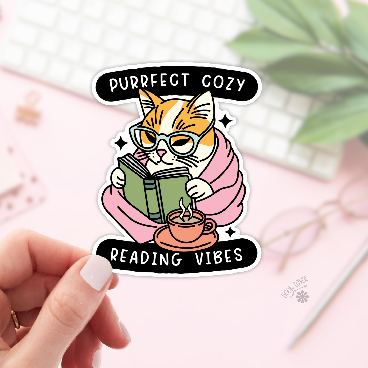 Book Lover Merch Shop - Purrfect Cozy Reading Vibes Stickers / Bookish Stickers