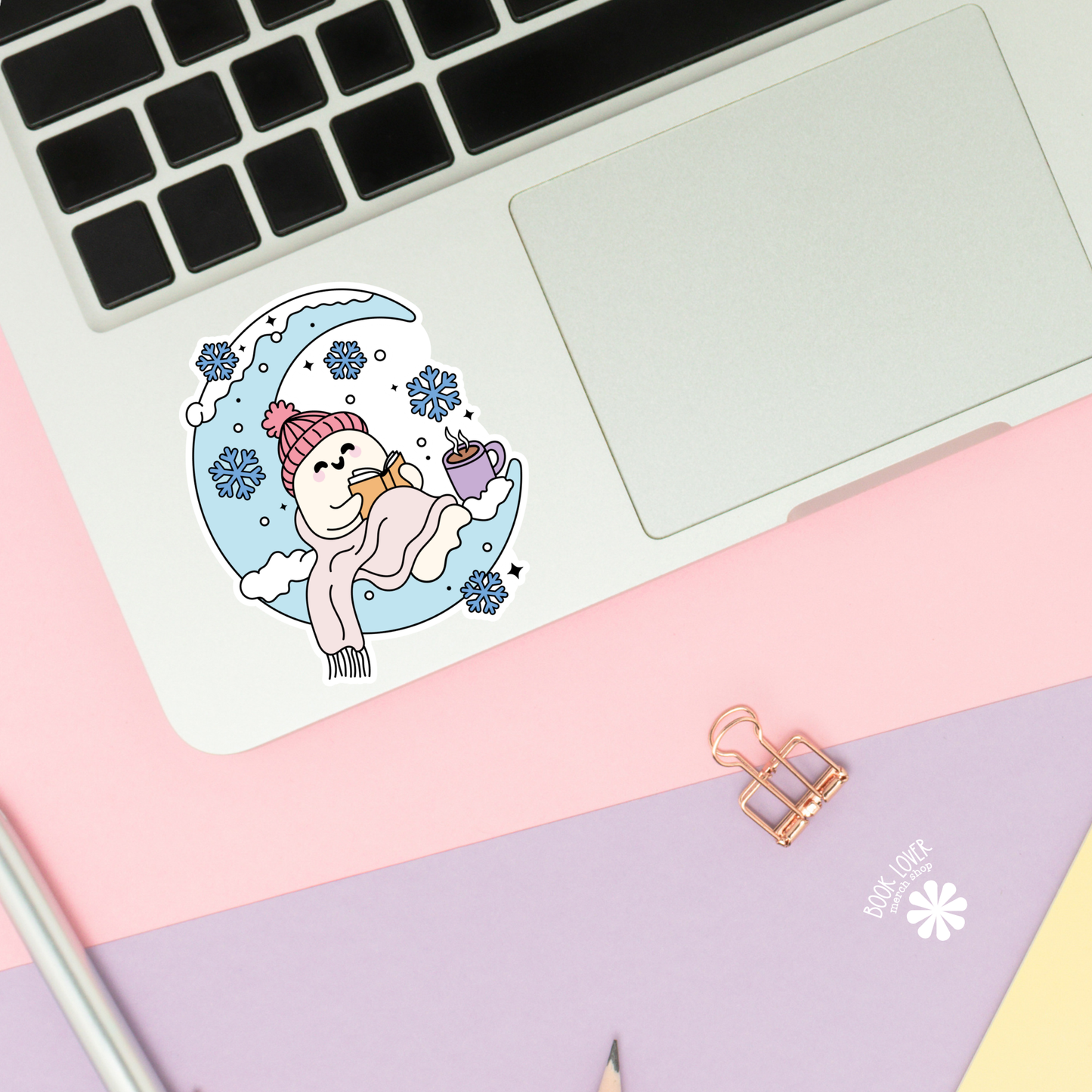 Book Lover Merch Shop - Winter Moon Bookish Ghost Stickers / Bookish Stickers