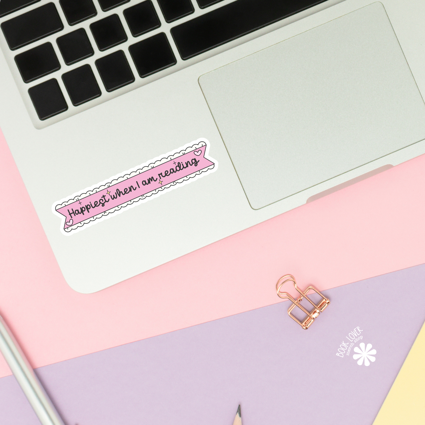 Book Lover Merch Shop - Happiest When I Am Reading Stickers / Bookish Stickers