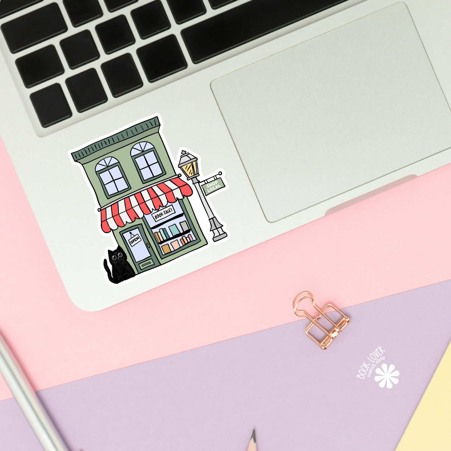 Book Lover Merch Shop - Bookshop With Black Cat Stickers / Bookish Stickers