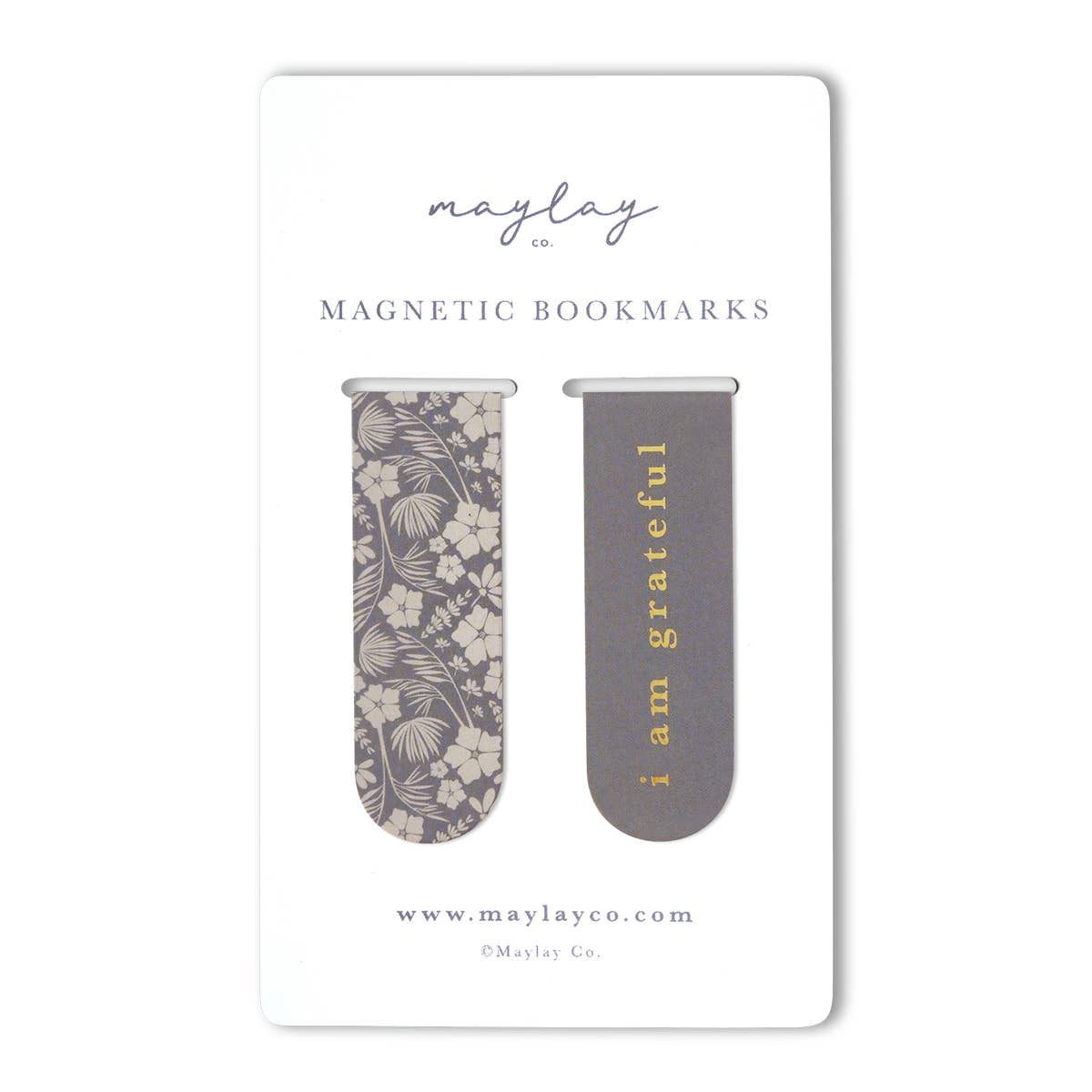 Maylay Co. - Vintage Meadow "I Am Grateful" Floral Magnetic Gold Foil Bookmarks (Set of 2)