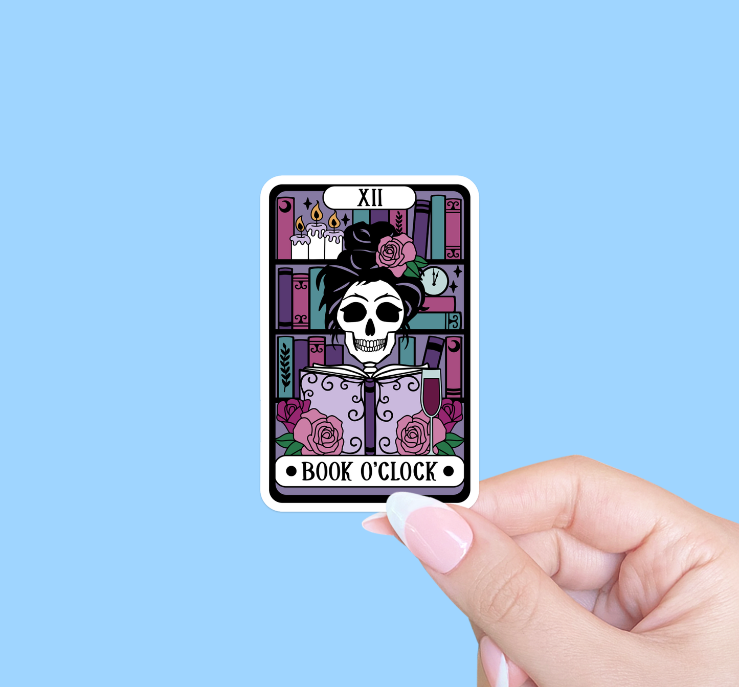 Radical Buttons - Tarot book o'clock sticker, Bookish sticker, Laptop sticker