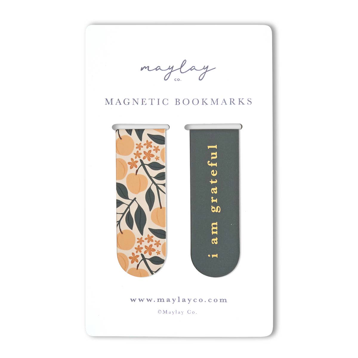 Maylay Co. - Peaches Floral "I Am Grateful"  Magnetic Gold Foil Bookmarks (Set of 2)