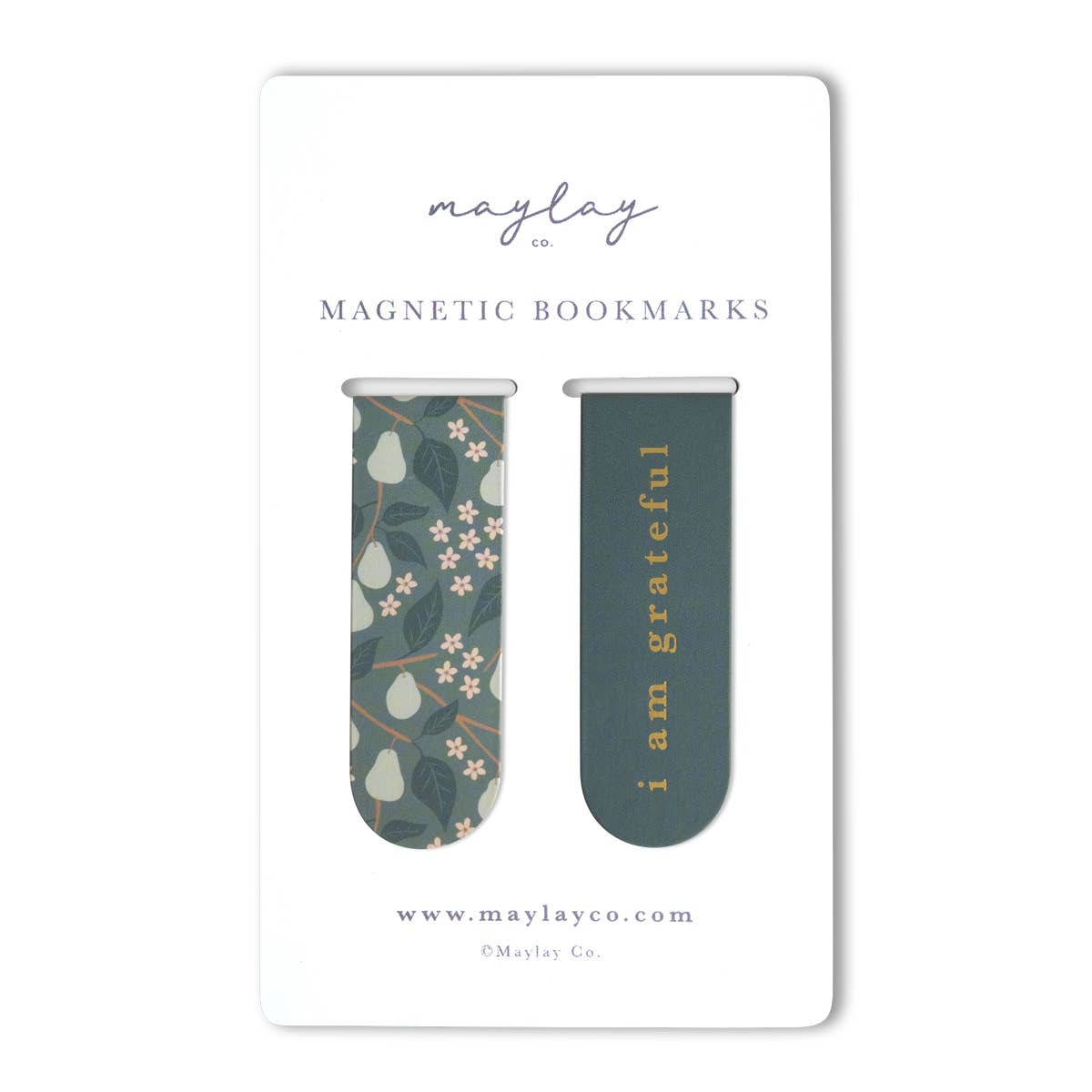 Maylay Co. - Pears Floral "I Am Grateful" Magnetic Gold Foil Bookmarks (Set of 2)