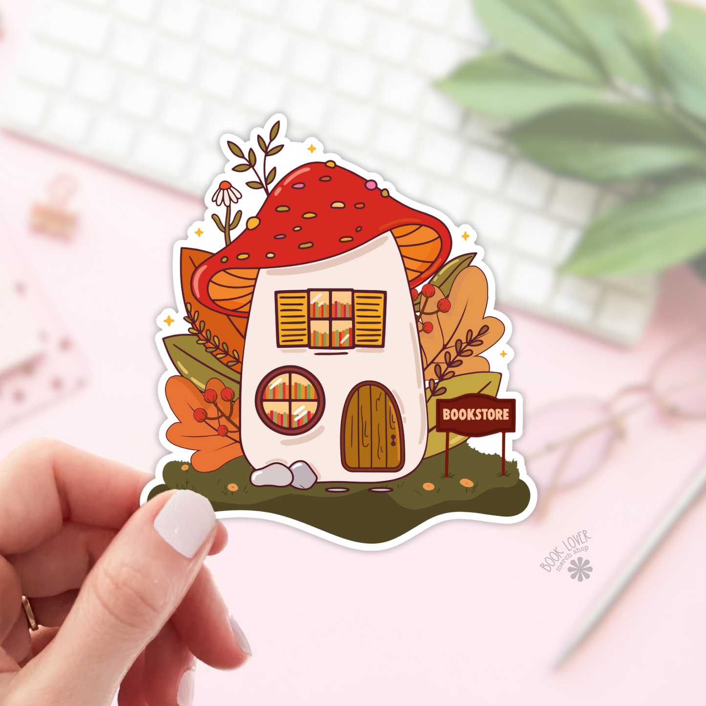 Book Lover Merch Shop - Mushroom Bookstore Stickers / Bookish Stickers / Book Lover