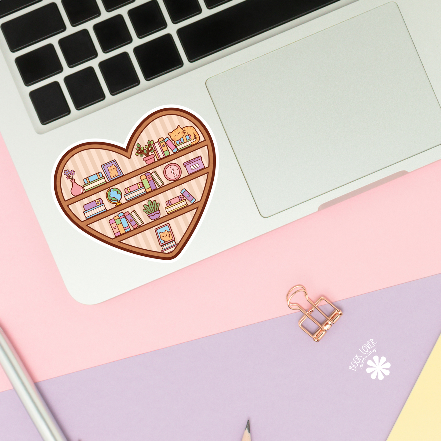 Book Lover Merch Shop - Heart Bookshelf Stickers / Bookish Stickers / Book Lover