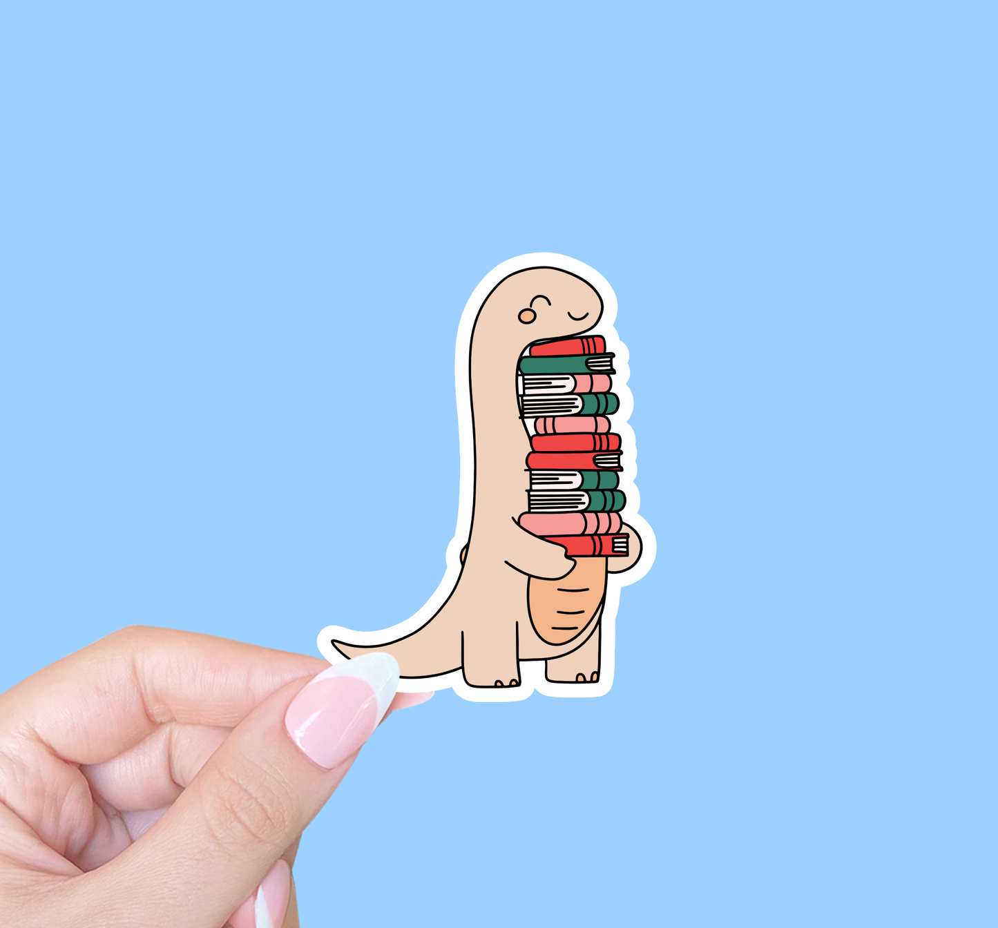Radical Buttons - Cute bookish sticker, Laptop sticker, Dinosaur with books