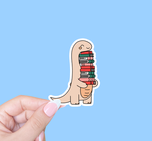 Radical Buttons - Cute bookish sticker, Laptop sticker, Dinosaur with books