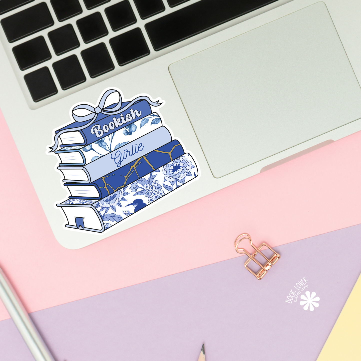 Book Lover Merch Shop - Chinoiserie Book Stack Stickers / Coquette Bow Bookish