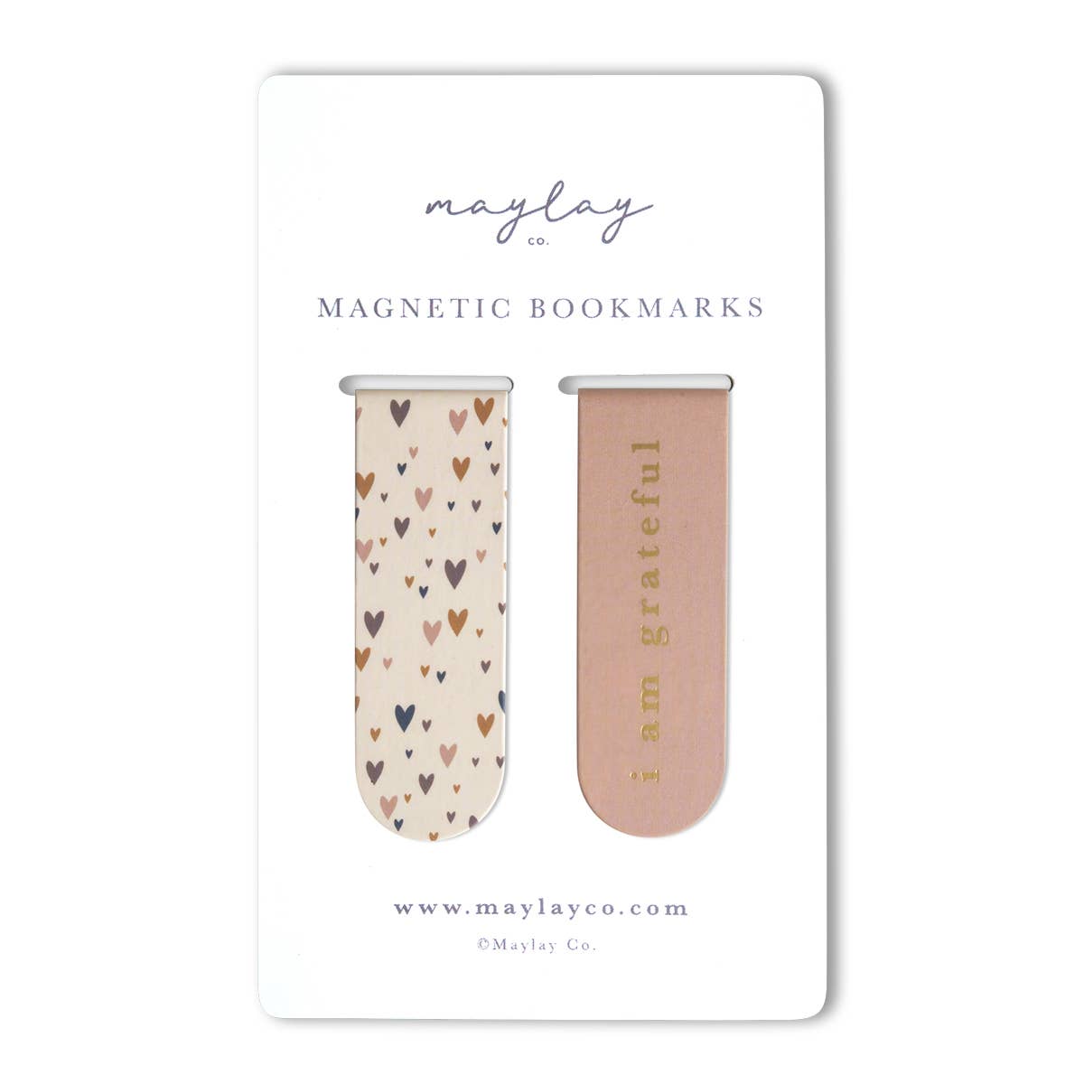 Maylay Co. - Little Hearts "I Am Grateful" Magnetic Gold Foil Bookmarks (Set of 2)