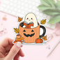 Book Lover Merch Shop - Ghost Reading in a Pumpkin Mug Stickers / Bookish Stickers