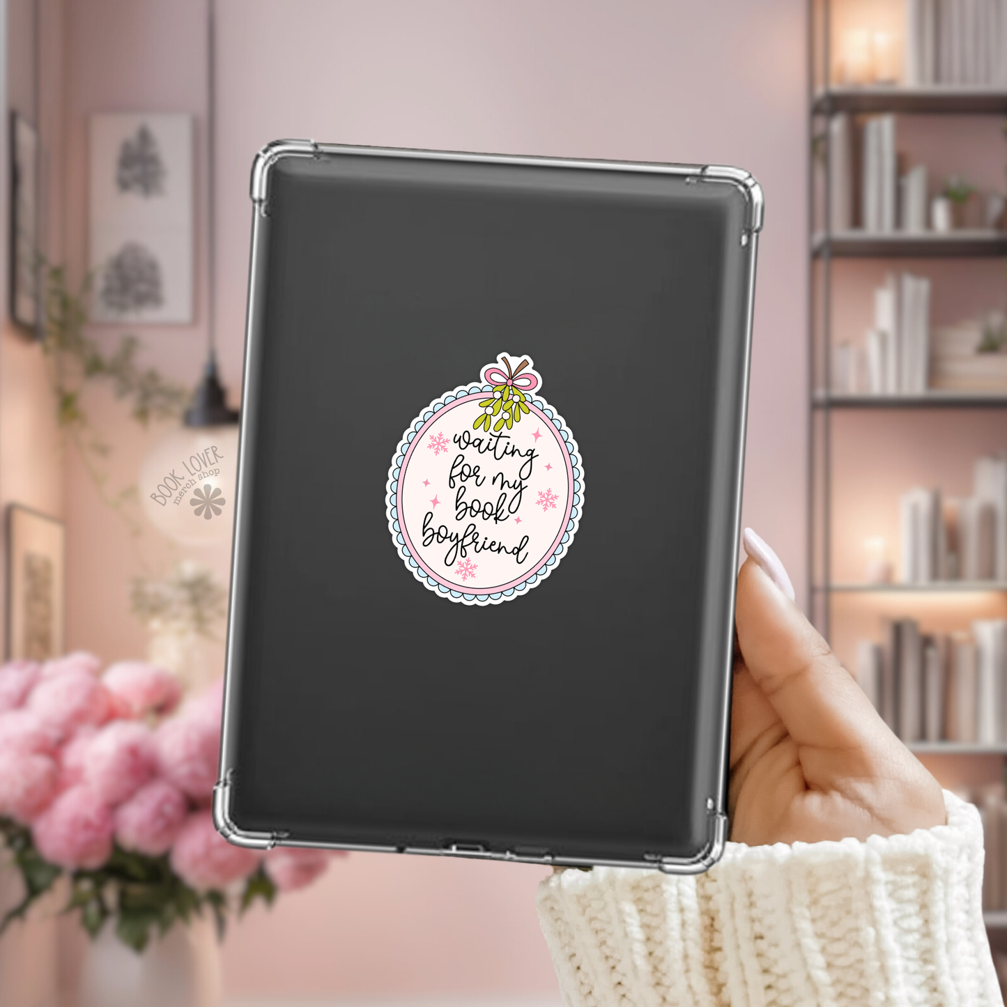 Book Lover Merch Shop - Waiting for my Book Boyfriend Stickers / Christmas Bookish
