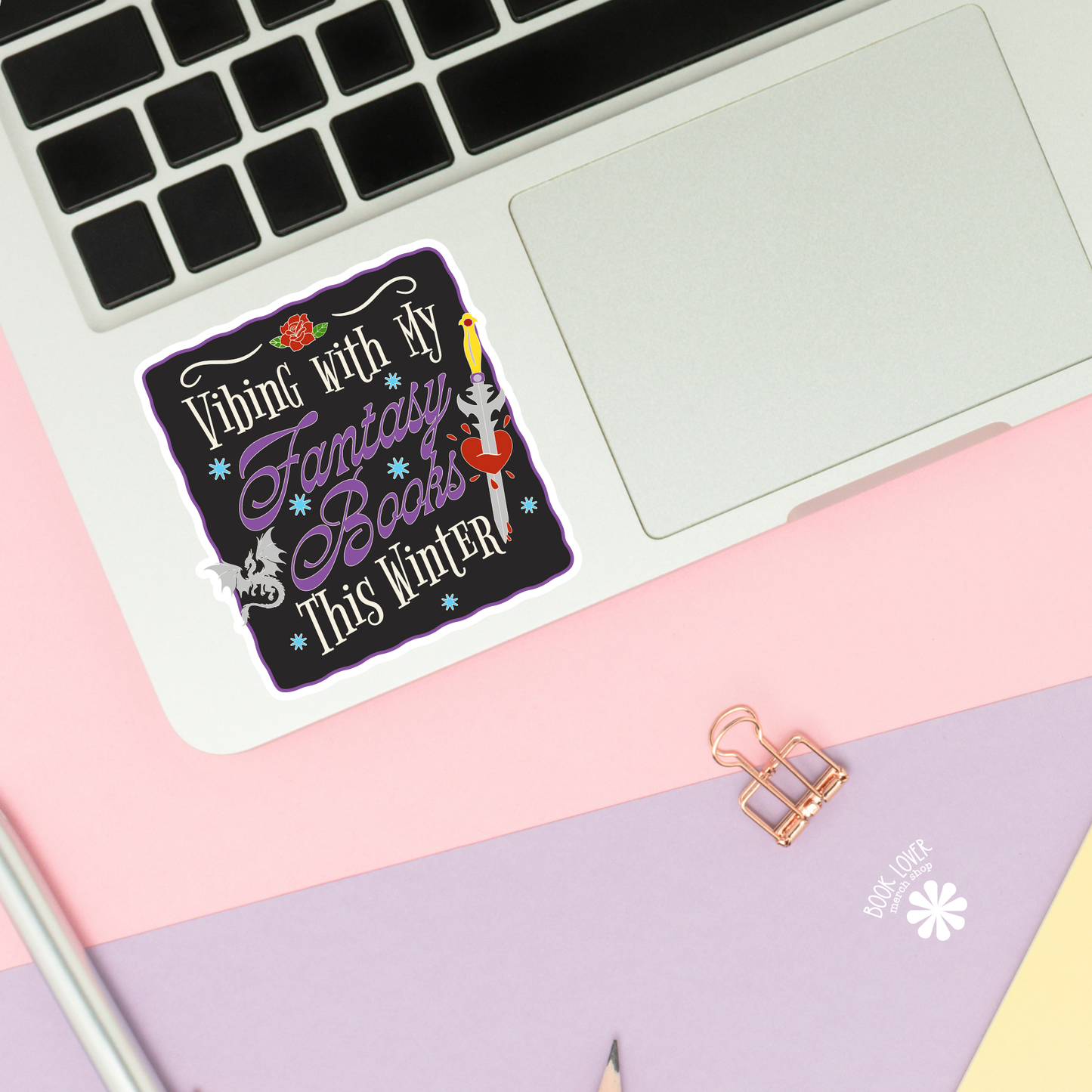 Book Lover Merch Shop - Vibing With My Fantasy Books This Winter Stickers / Bookish