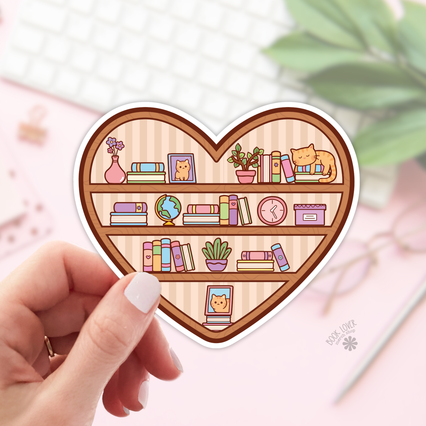 Book Lover Merch Shop - Heart Bookshelf Stickers / Bookish Stickers / Book Lover
