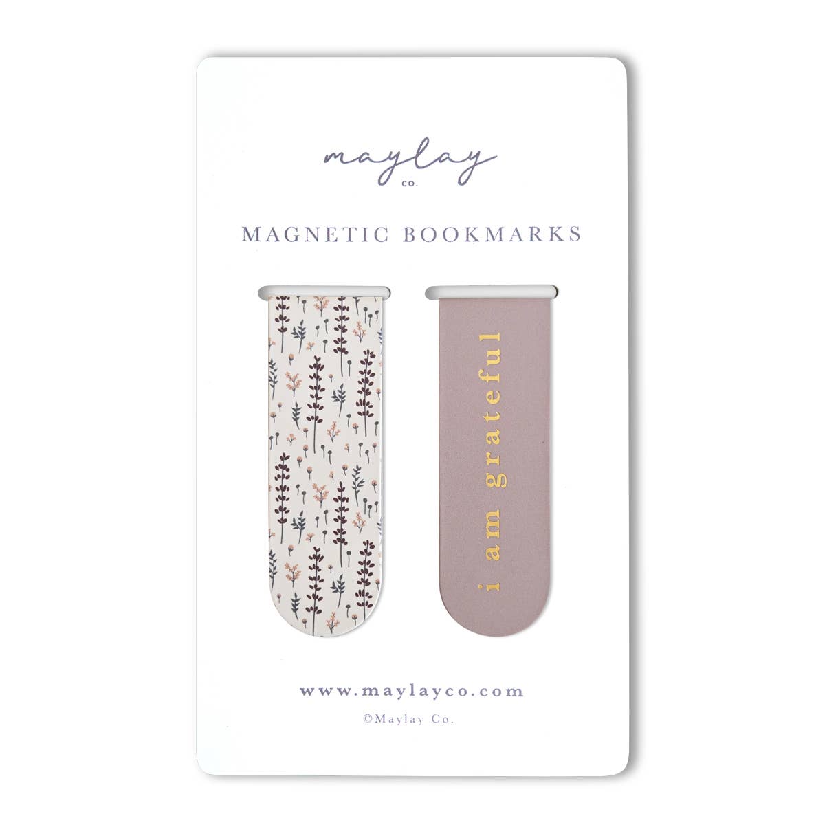 Maylay Co. - Lavender Floral "I Am Grateful" Magnetic Gold Foil Bookmarks (Set of 2)