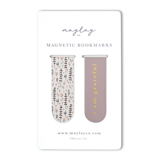 Maylay Co. - Lavender Floral "I Am Grateful" Magnetic Gold Foil Bookmarks (Set of 2)