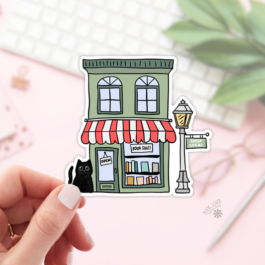 Book Lover Merch Shop - Bookshop With Black Cat Stickers / Bookish Stickers
