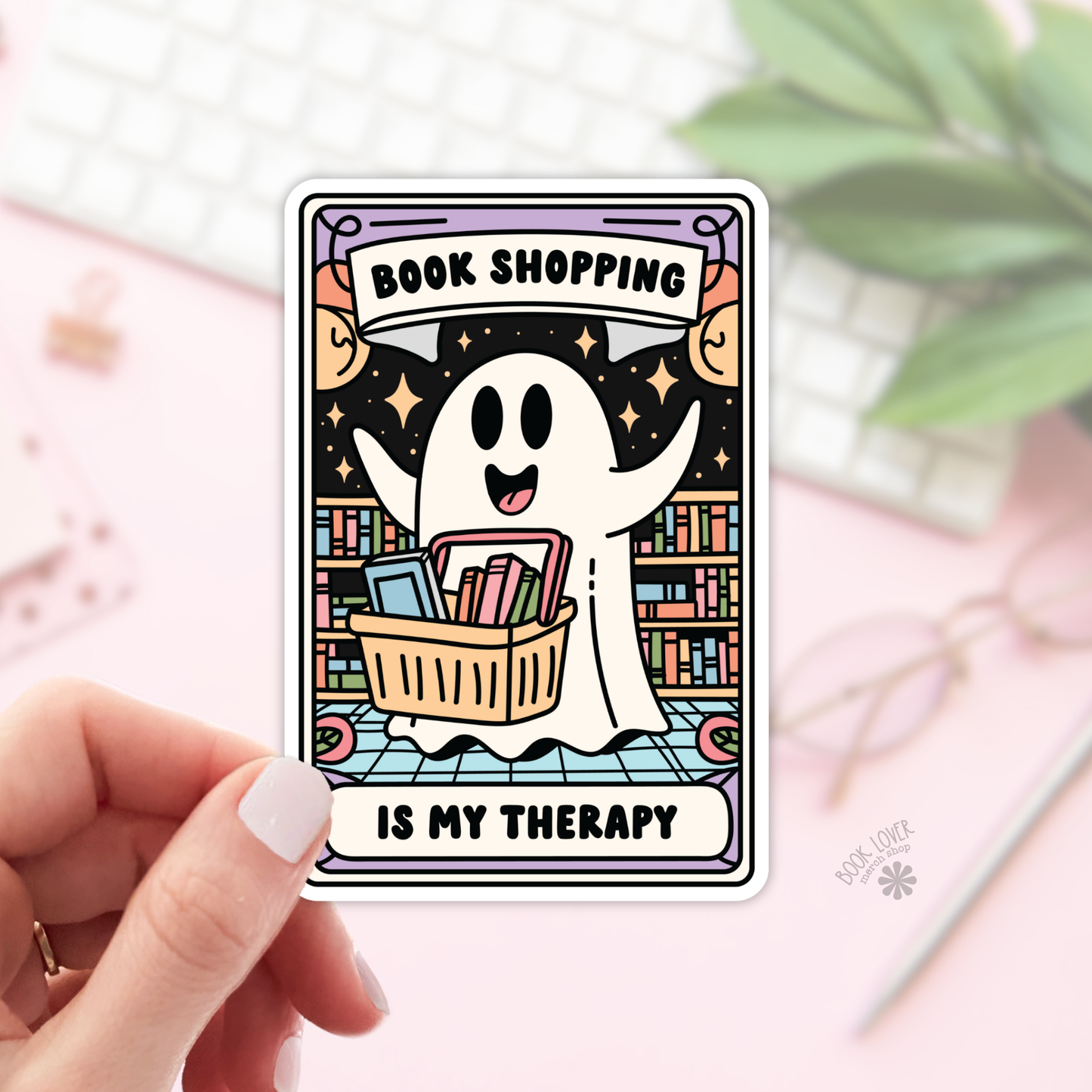 Book Lover Merch Shop - Halloween Ghost Book Shopping is my Therapy Stickers