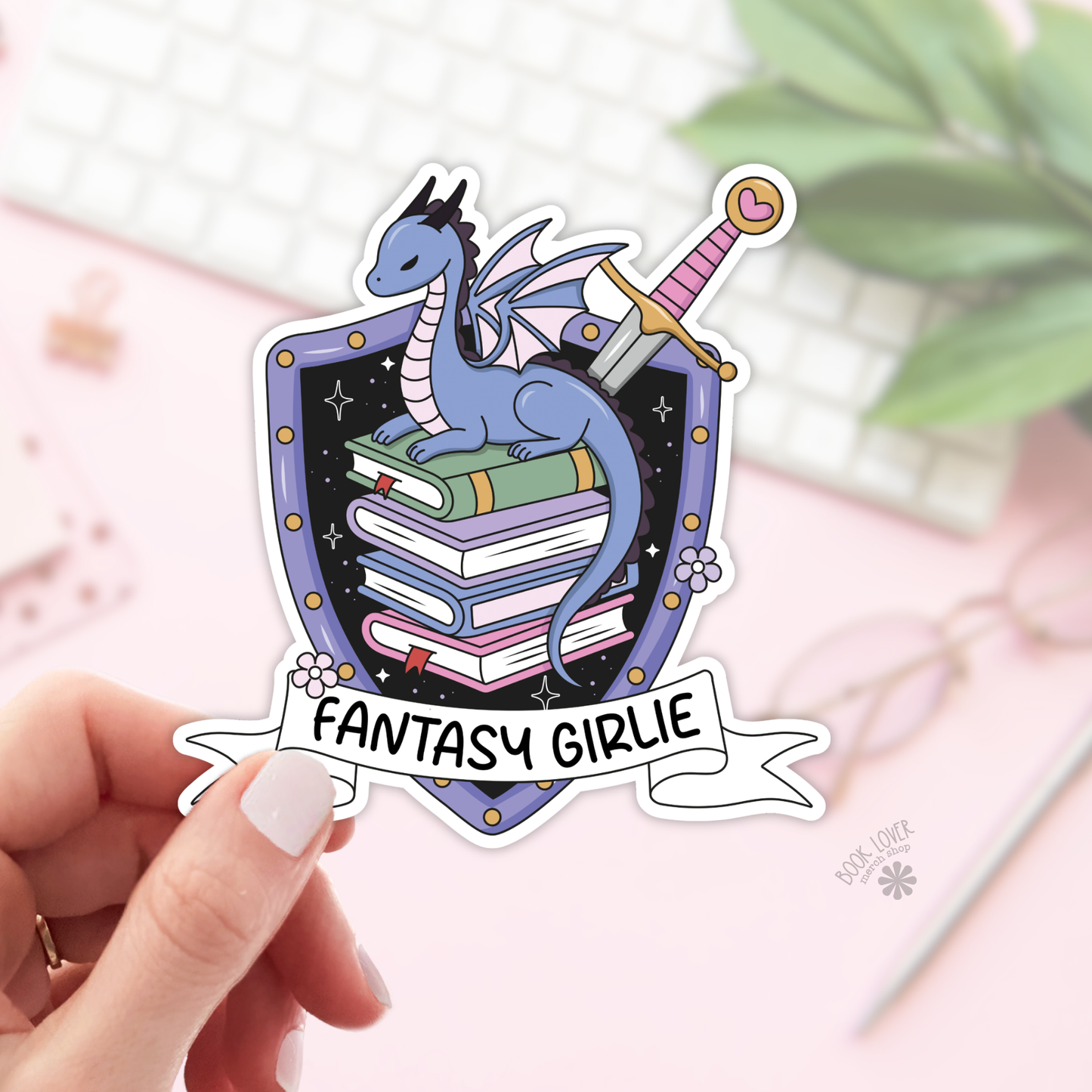 Book Lover Merch Shop - Fantasy Girlie Shield Stickers / Bookish Stickers
