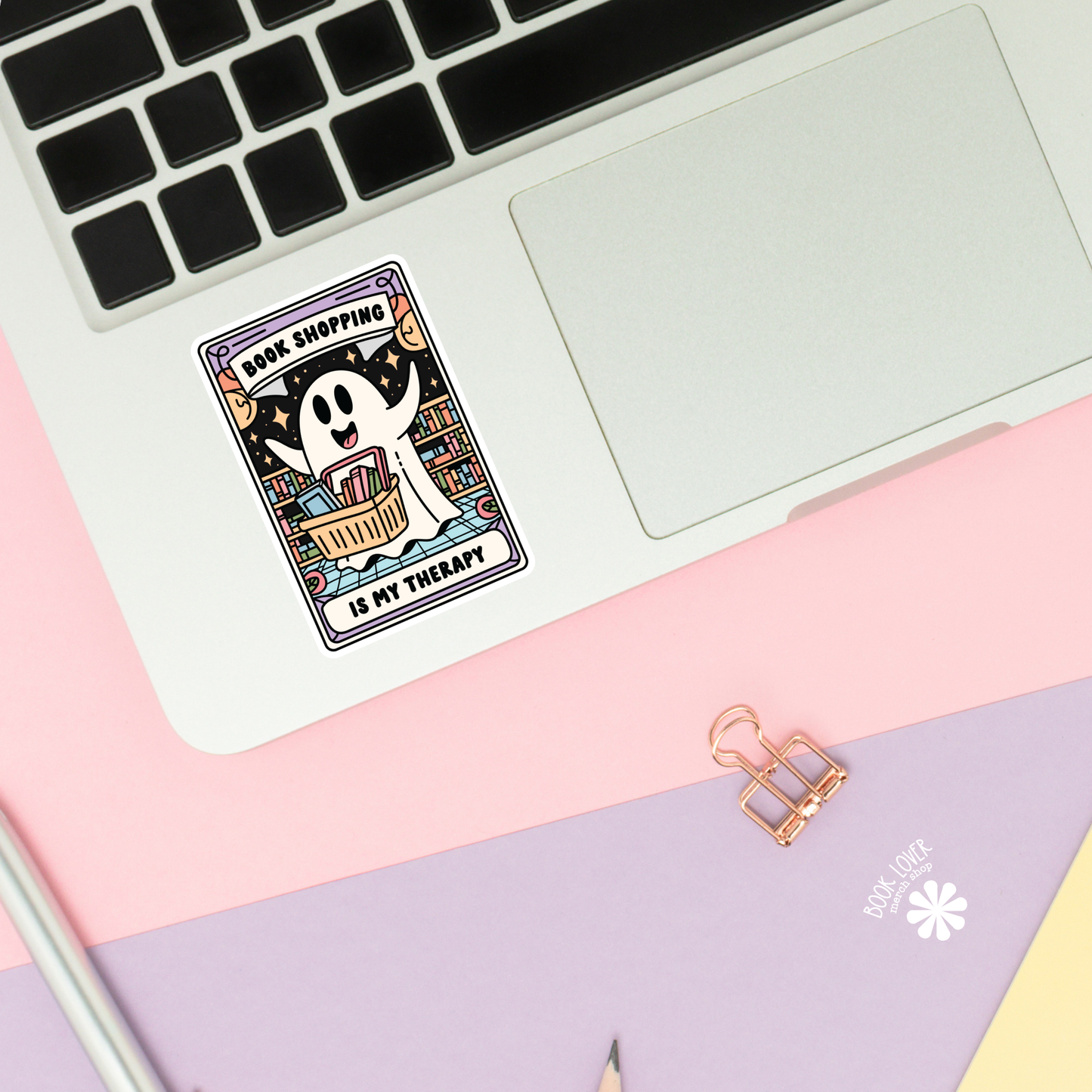 Book Lover Merch Shop - Halloween Ghost Book Shopping is my Therapy Stickers