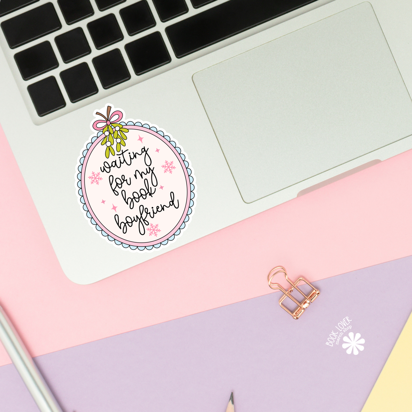 Book Lover Merch Shop - Waiting for my Book Boyfriend Stickers / Christmas Bookish