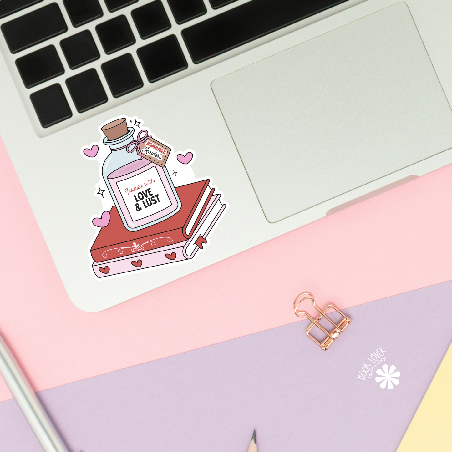 Book Lover Merch Shop - Bookish Potion Infused With Romance Stickers / Bookish
