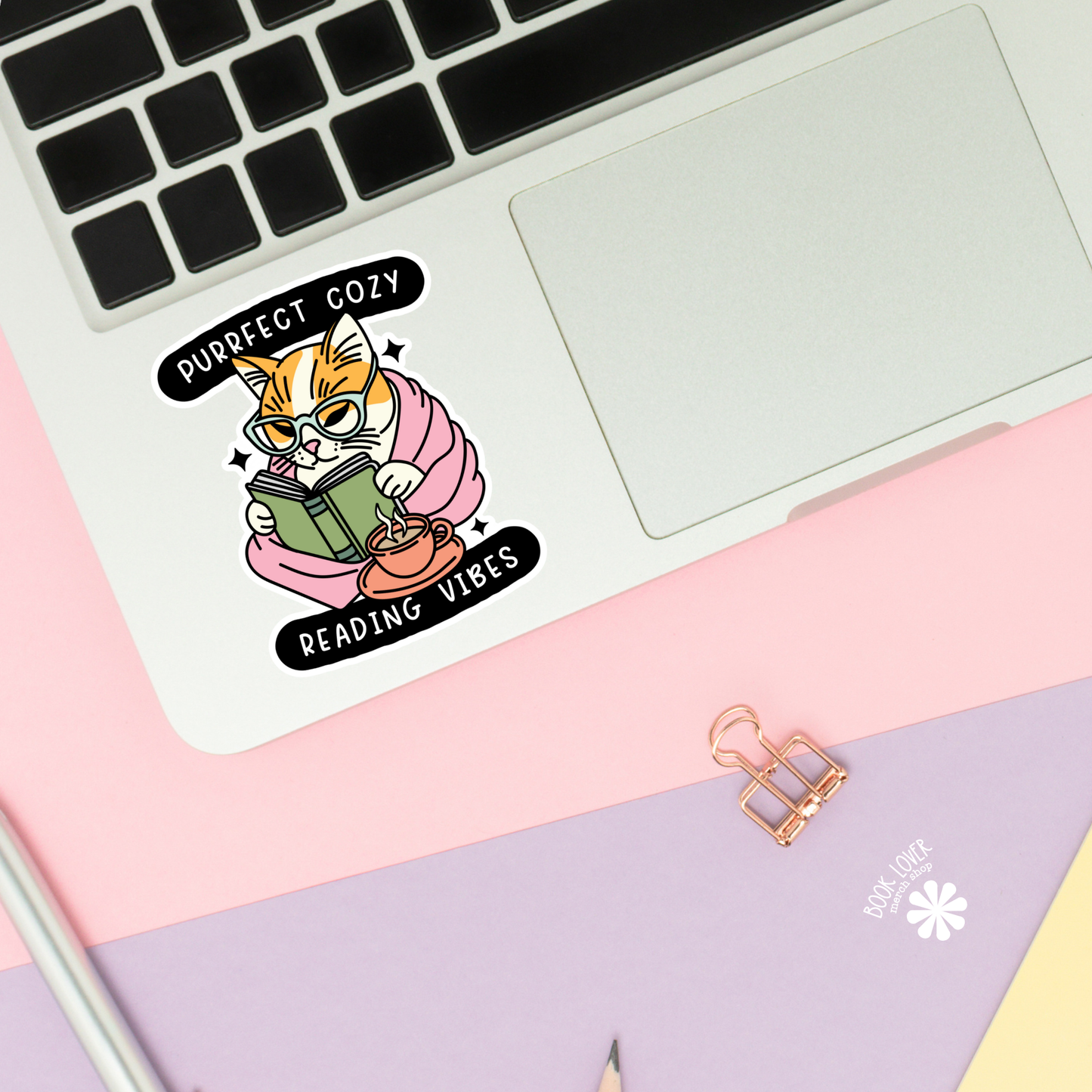 Book Lover Merch Shop - Purrfect Cozy Reading Vibes Stickers / Bookish Stickers