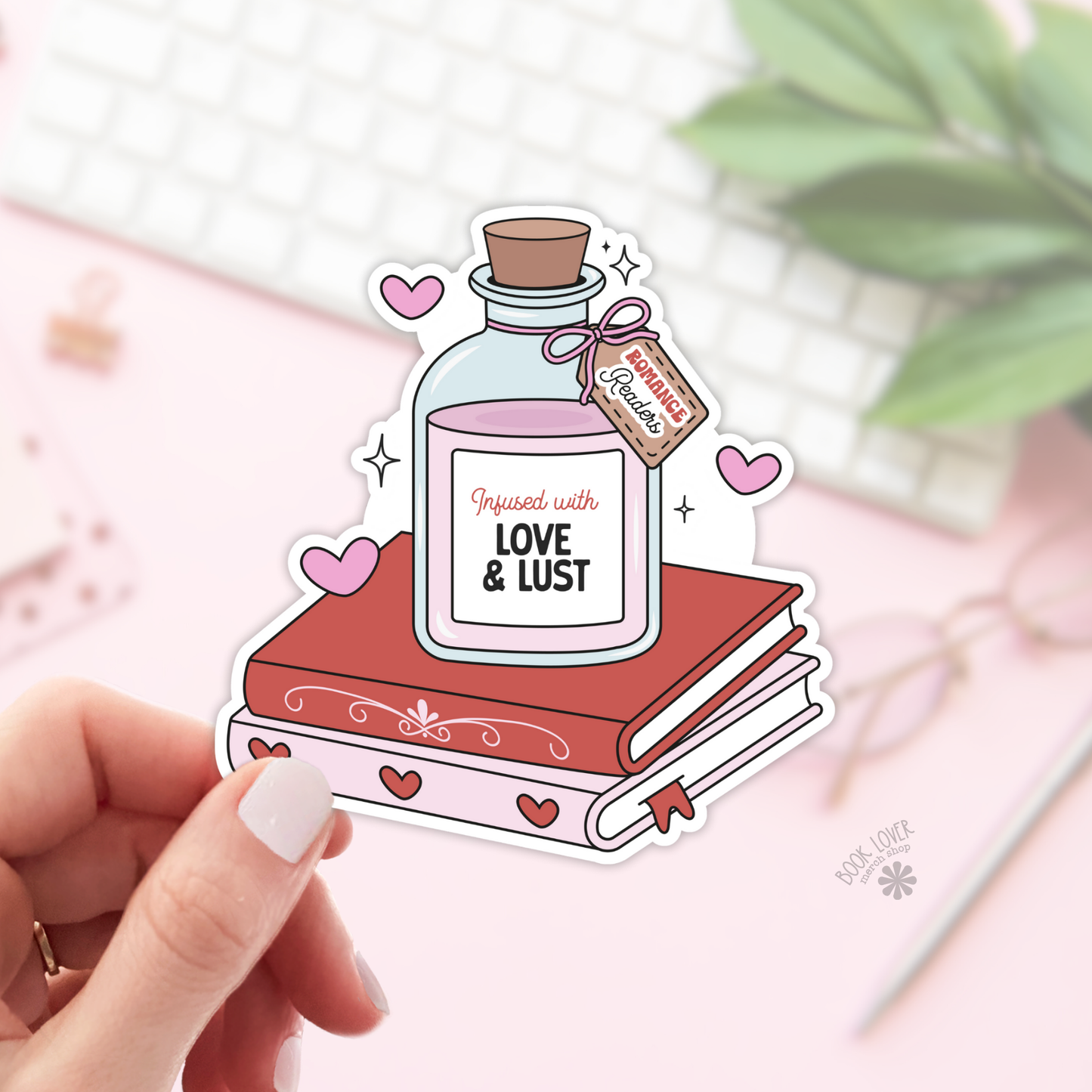 Book Lover Merch Shop - Bookish Potion Infused With Romance Stickers / Bookish